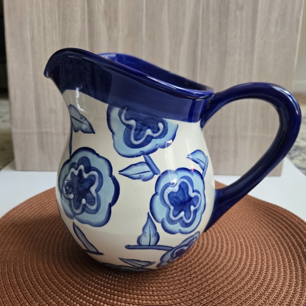 Foreside Home & Garden Blue and White Ceramic Pitcher